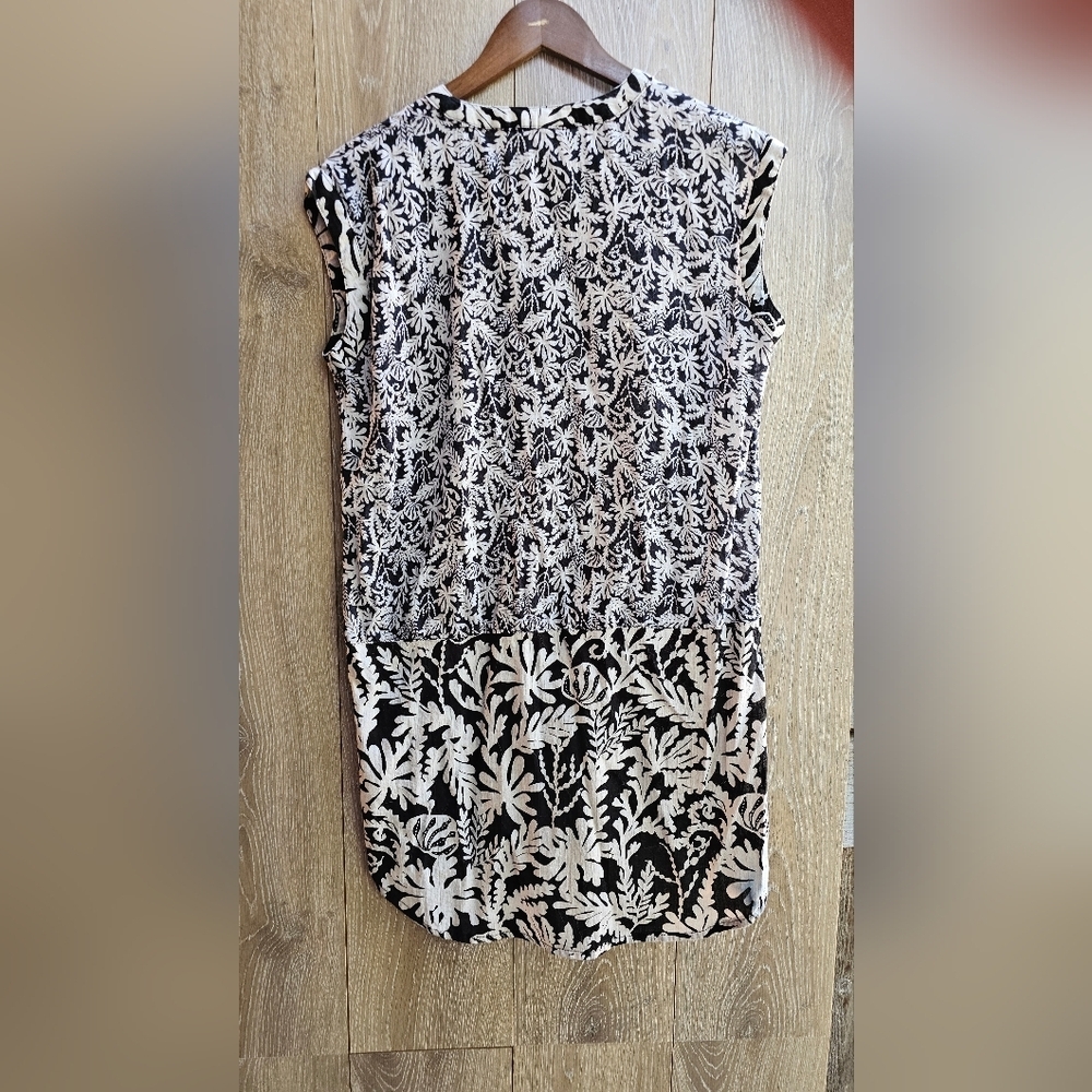 Monoprix Femme Black and Cream Leaf Print Long Top - Picture 3 of 3